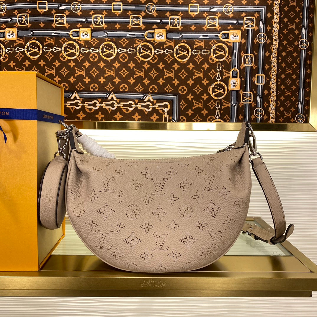 Louis Vuitton Taupe Embossed Monogram Crescent Bag with Chain Strap and Coin Purse