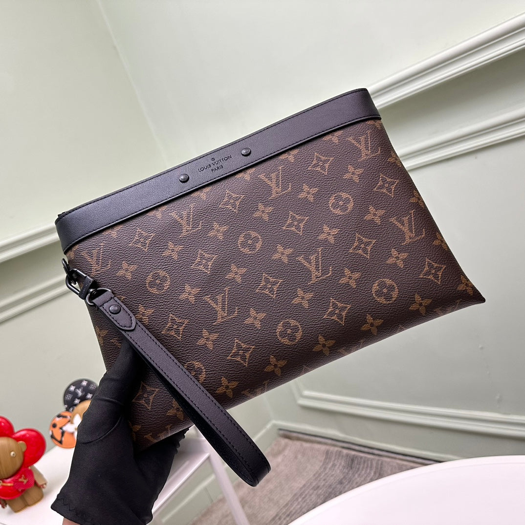 Louis Vuitton Classic Brown Monogram Zippered Pouch Clutch with Wrist Strap