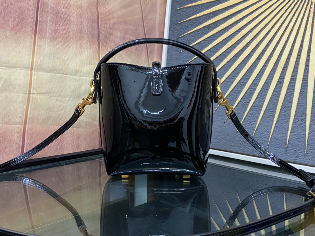 Saint Laurent Mini Le 37 Bucket Bag in Shiny Patent Leather - Black