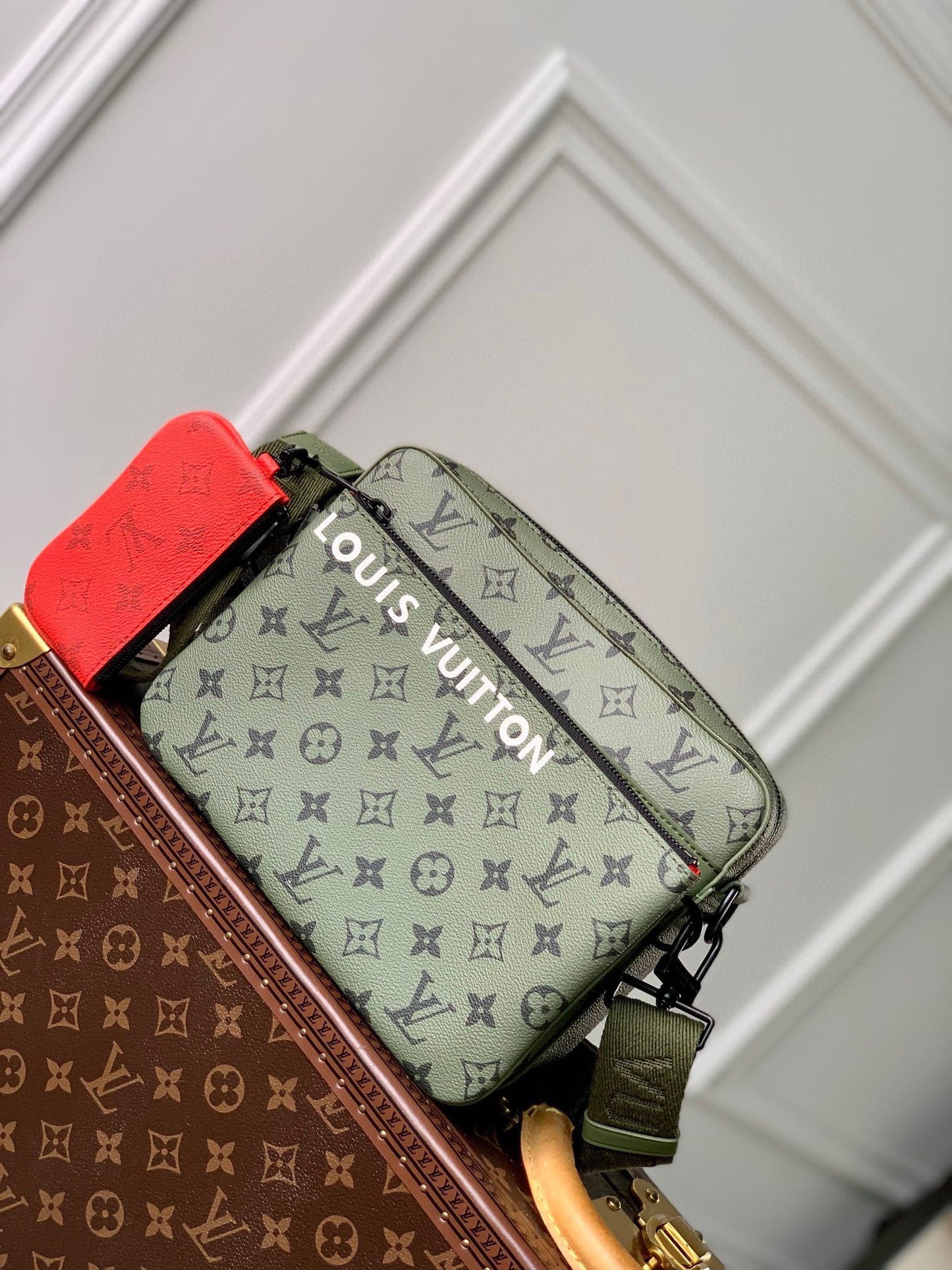 Louis Vuitton Alpha Messenger Monogram Khaki with Red Pouch Crossbody Bag