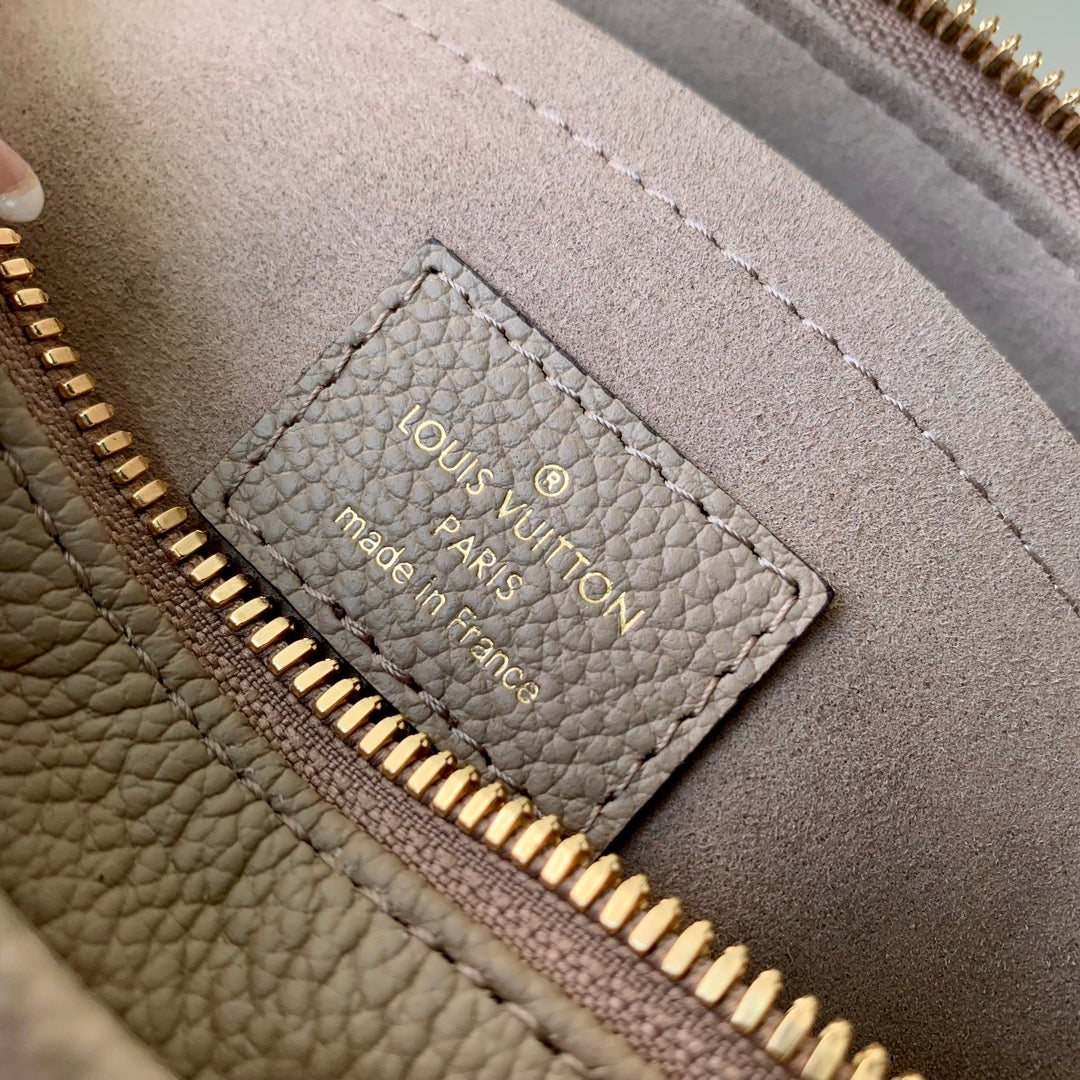 Louis Vuitton Taupe Embossed Leather Top Handle Handbag with Gold Chain Strap