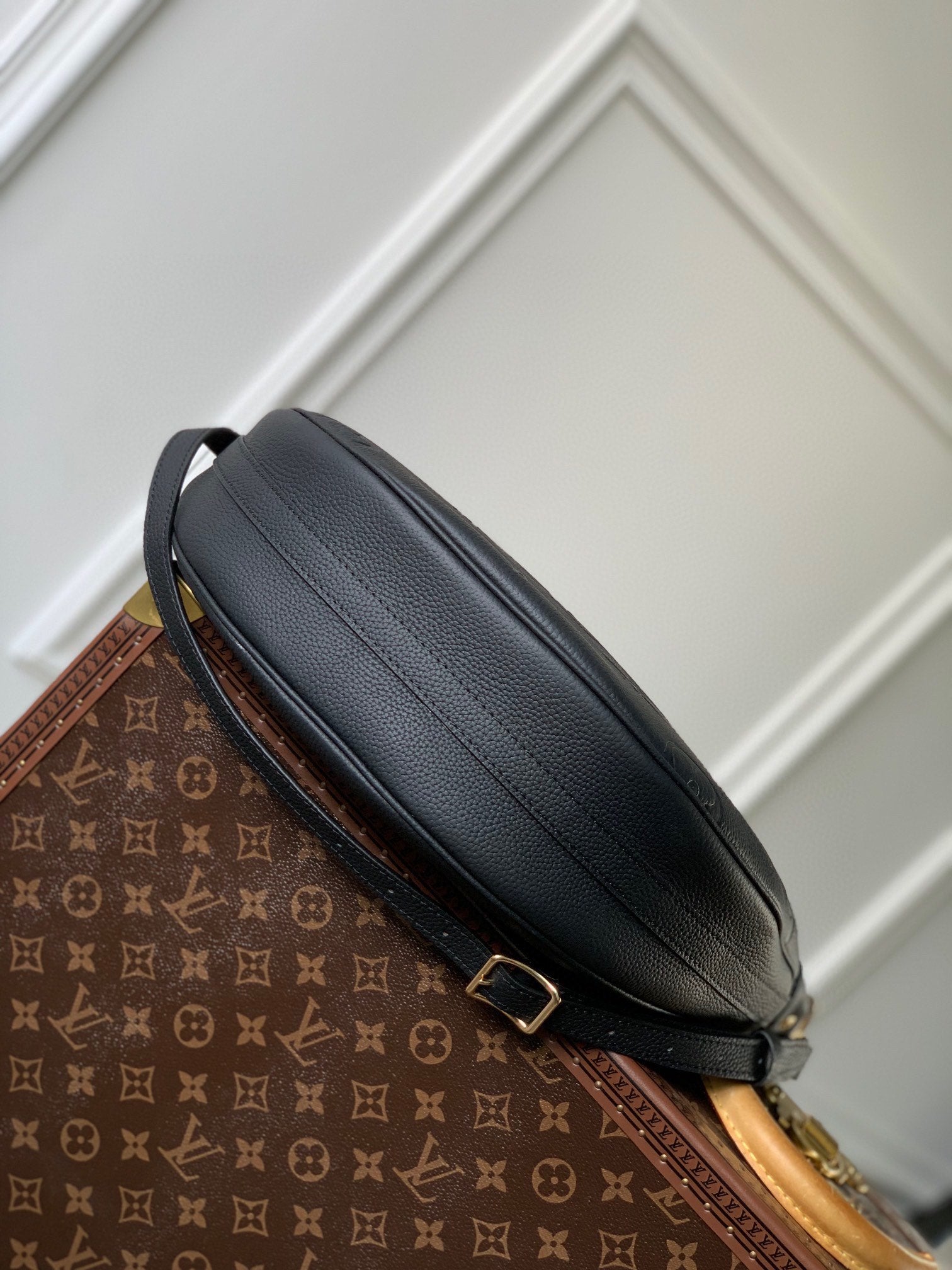 Louis Vuitton Black Embossed Leather Crescent Shoulder Bag with Gold Chain