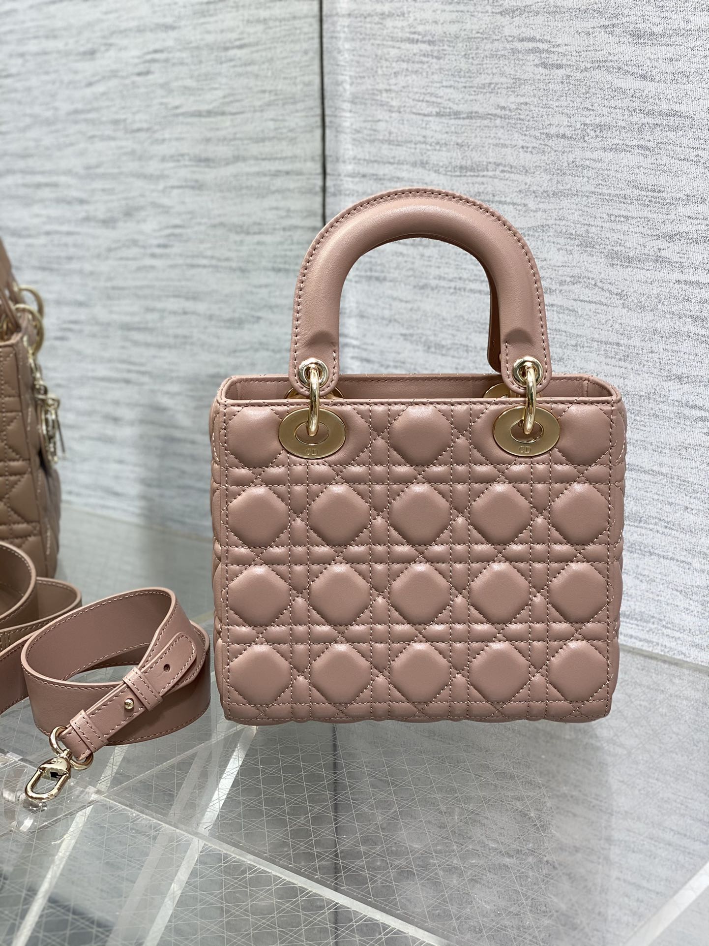 Christian Dior Lady Dior My ABCDior Bag Pink Lambskin Gold-Finish Metal