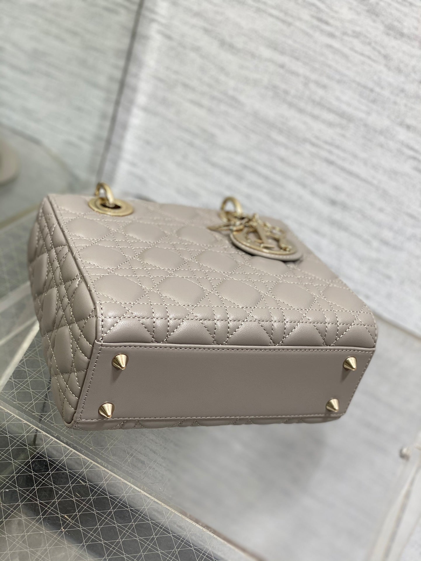 Dior Small Lady My ABCDior Bag in Grey Cannage Lambskin with Gold-Finish Metal