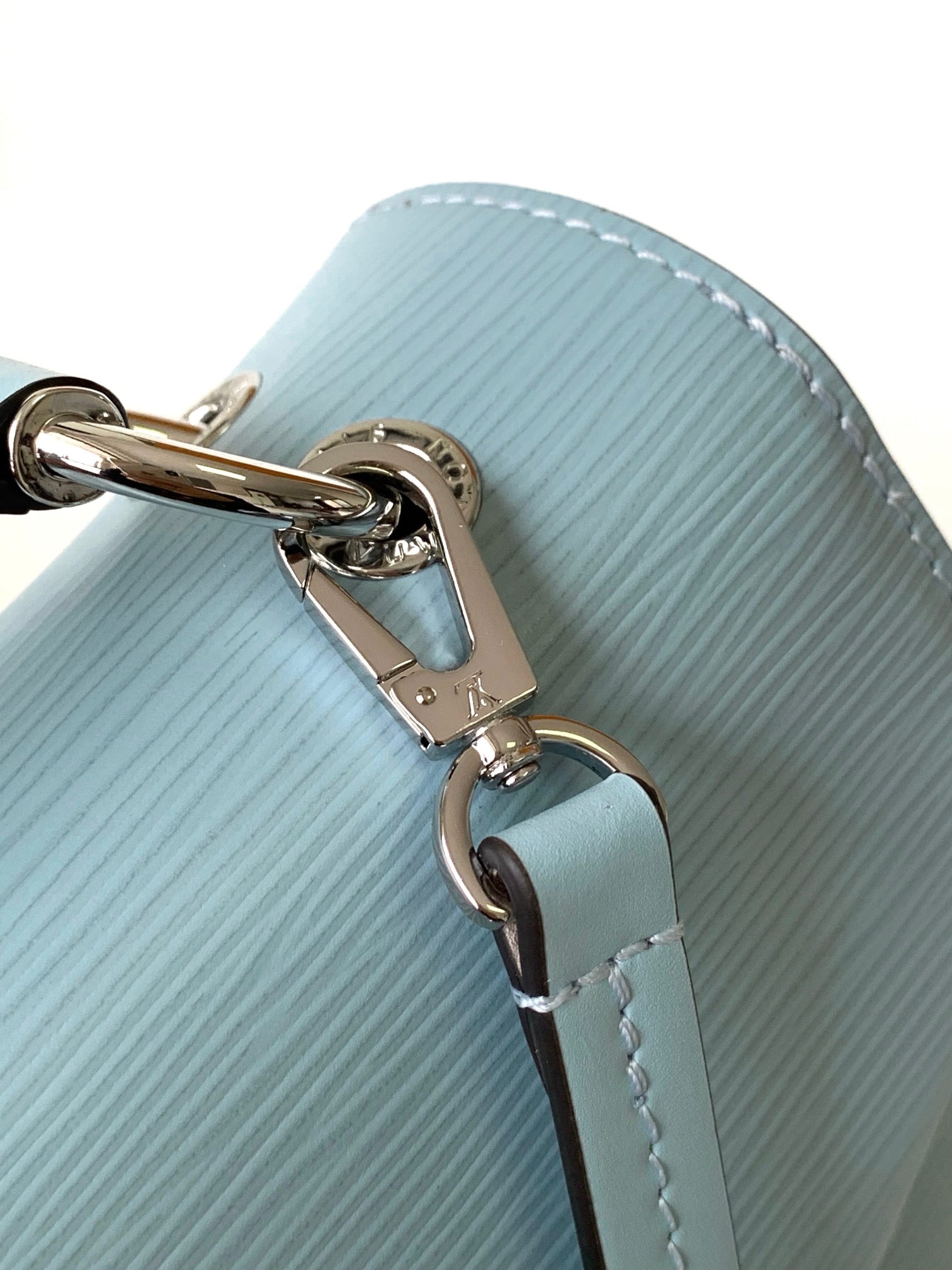 Louis Vuitton Classic Light Blue Textured Leather Crossbody Handbag with Top Handle