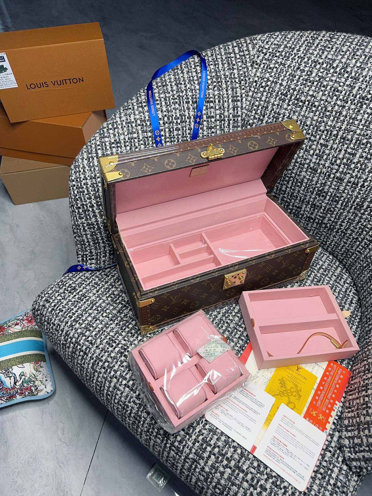 Luxury Brown Monogram Watch Box and Jewelry Organizer Trunk