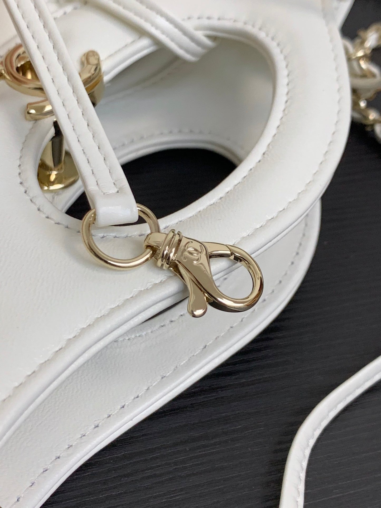 Chanel Small White Quilted Lambskin Shopping Bag with Cutout Handle