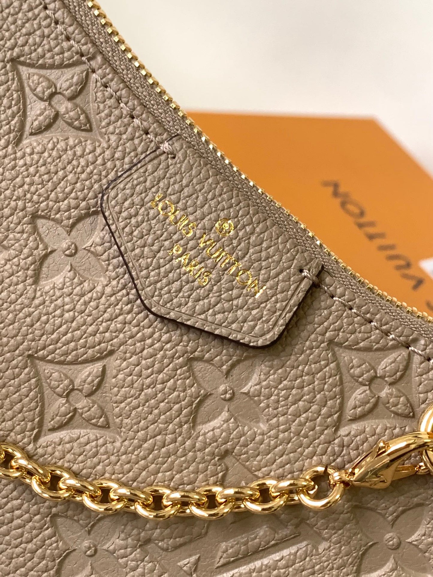Louis Vuitton Taupe Embossed Leather Shoulder Bag with Gold Chain Strap