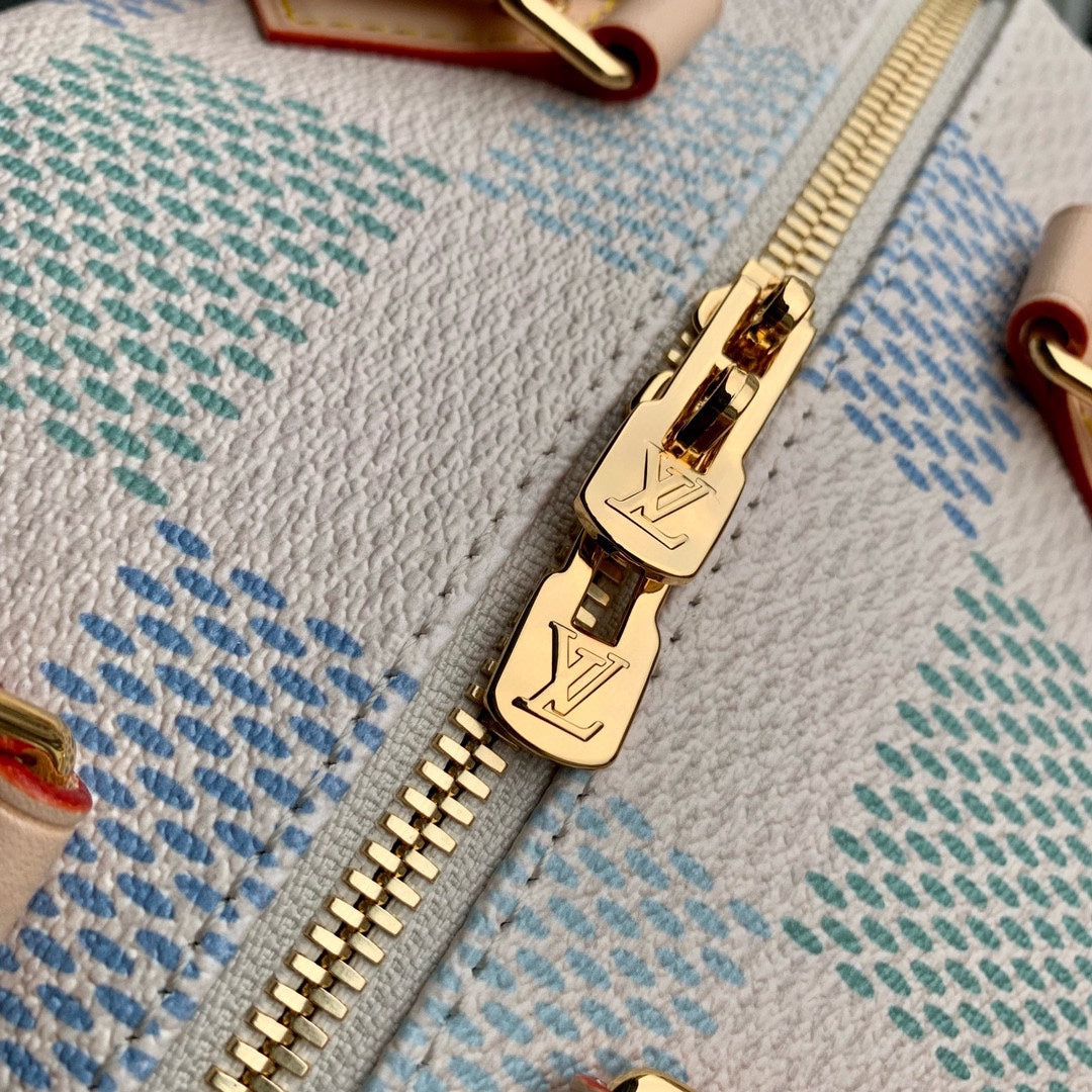 Louis Vuitton Nano Speedy Handbag - Pastel Damier Azur Canvas - Green & Blue