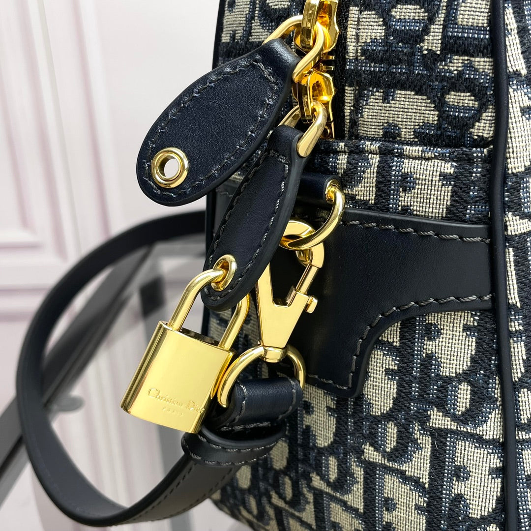 Dior Vibe Medium Bowling Bag - Blue Oblique Jacquard & Navy Leather
