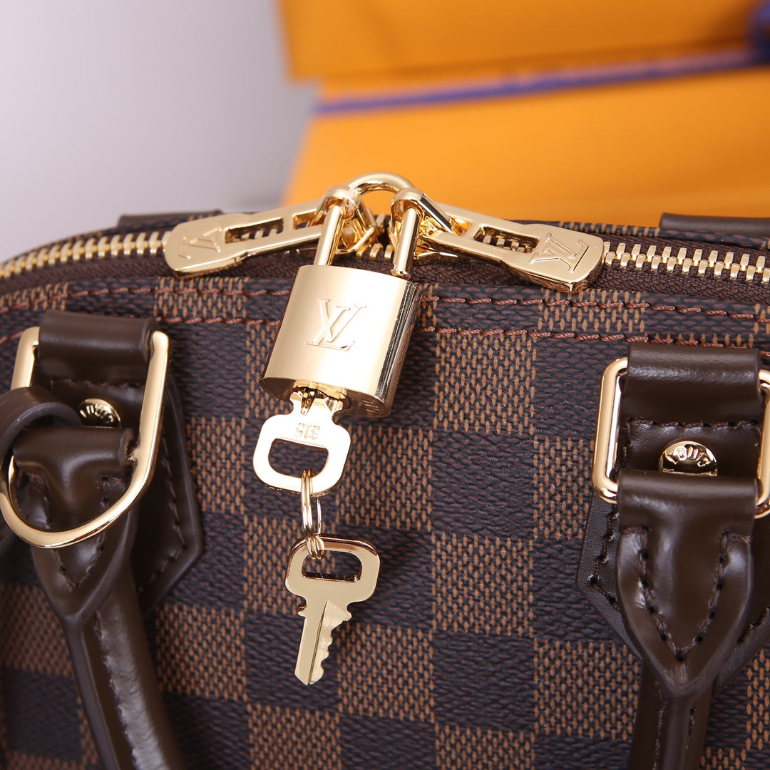 Louis Vuitton Classic Brown Checkerboard Dome Satchel Bag with Shoulder Strap