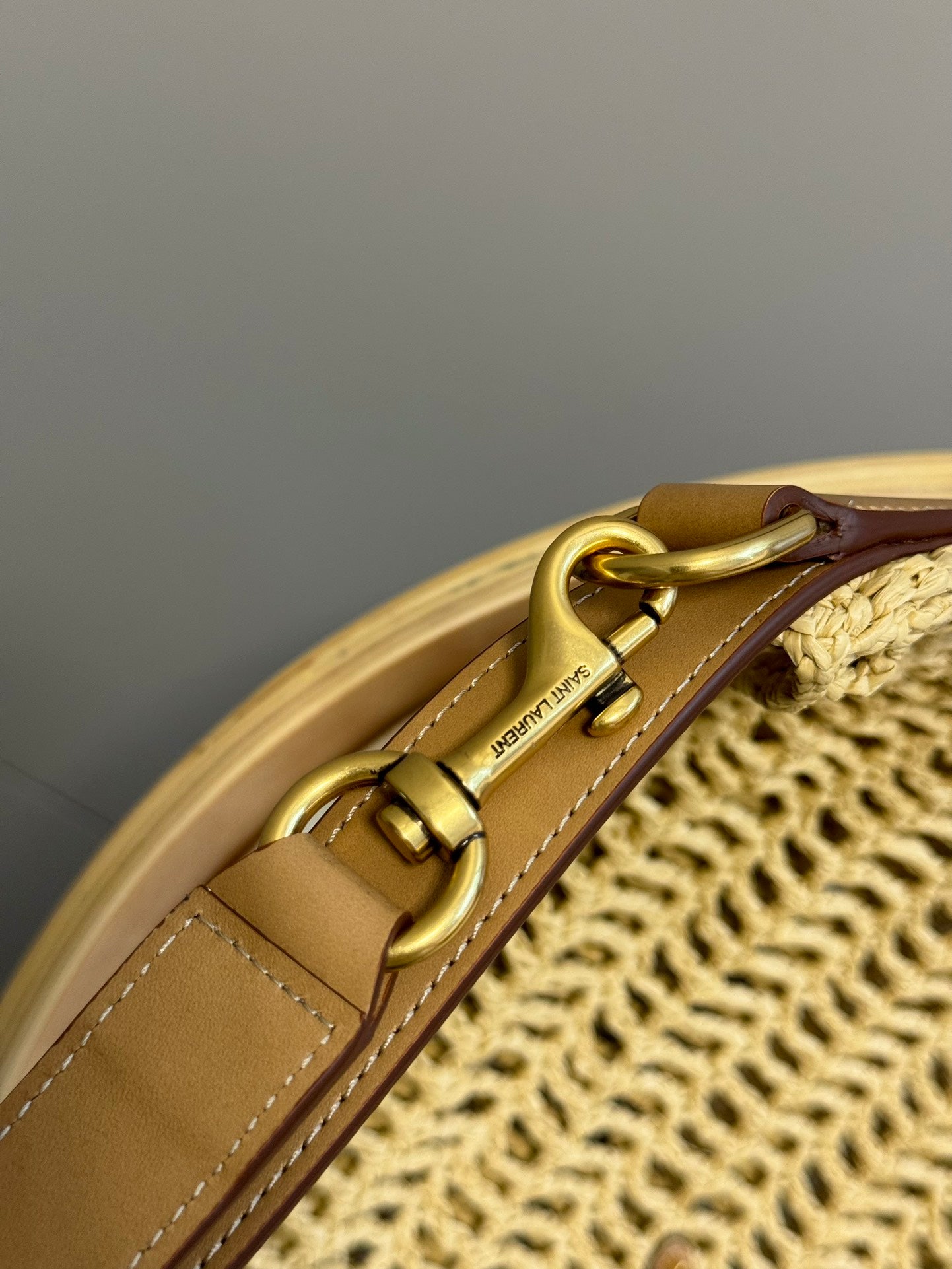 Designer Inspired Woven Straw Crochet Shoulder Bag with Leather Strap - Beige