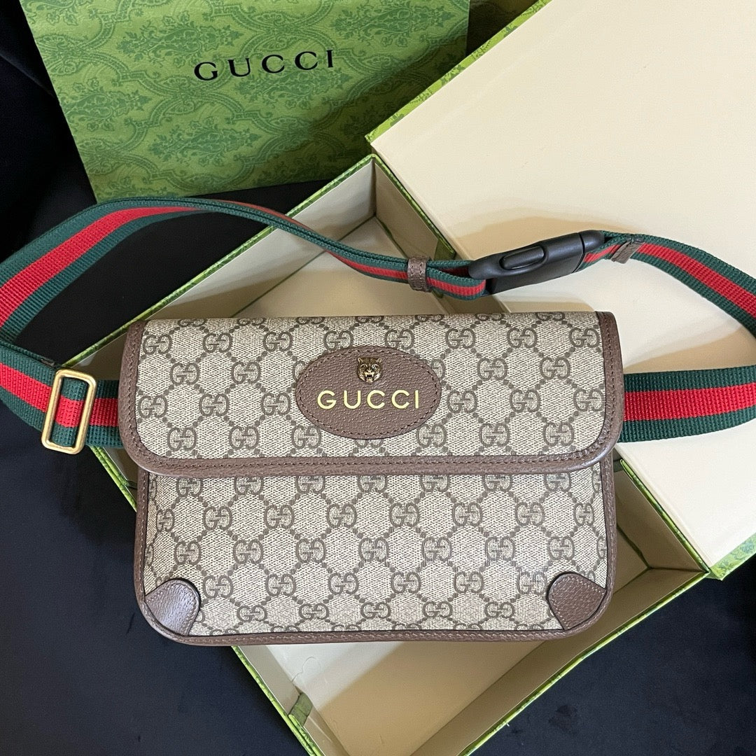 Gucci Vintage Monogram Canvas Belt Bag with Striped Webbing Strap