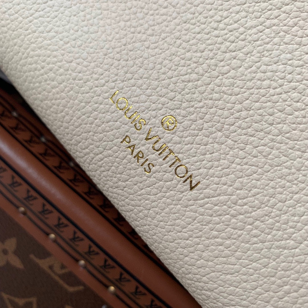 Louis Vuitton Cream Leather Mini Trunk Crossbody Bag with Gold Hardware