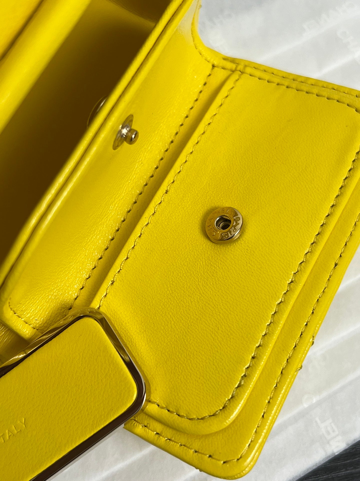 Chanel Yellow Quilted Leather Mini Flap Bag with Pearl Chain Strap