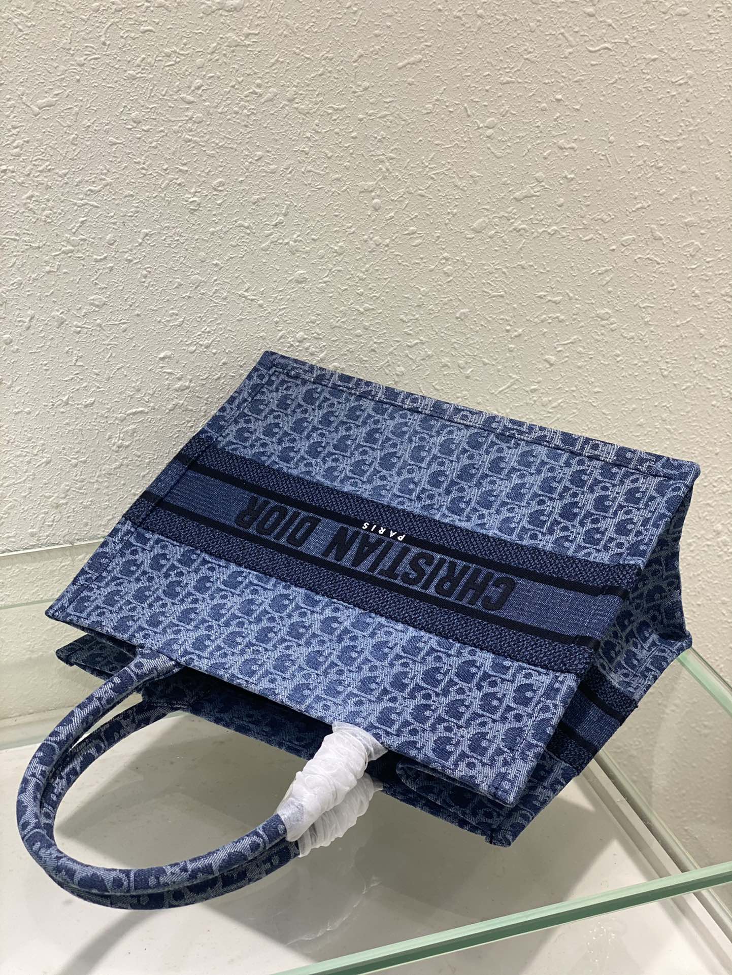 Christian Dior Small Book Tote Bag Blue Dior Oblique Embroidery