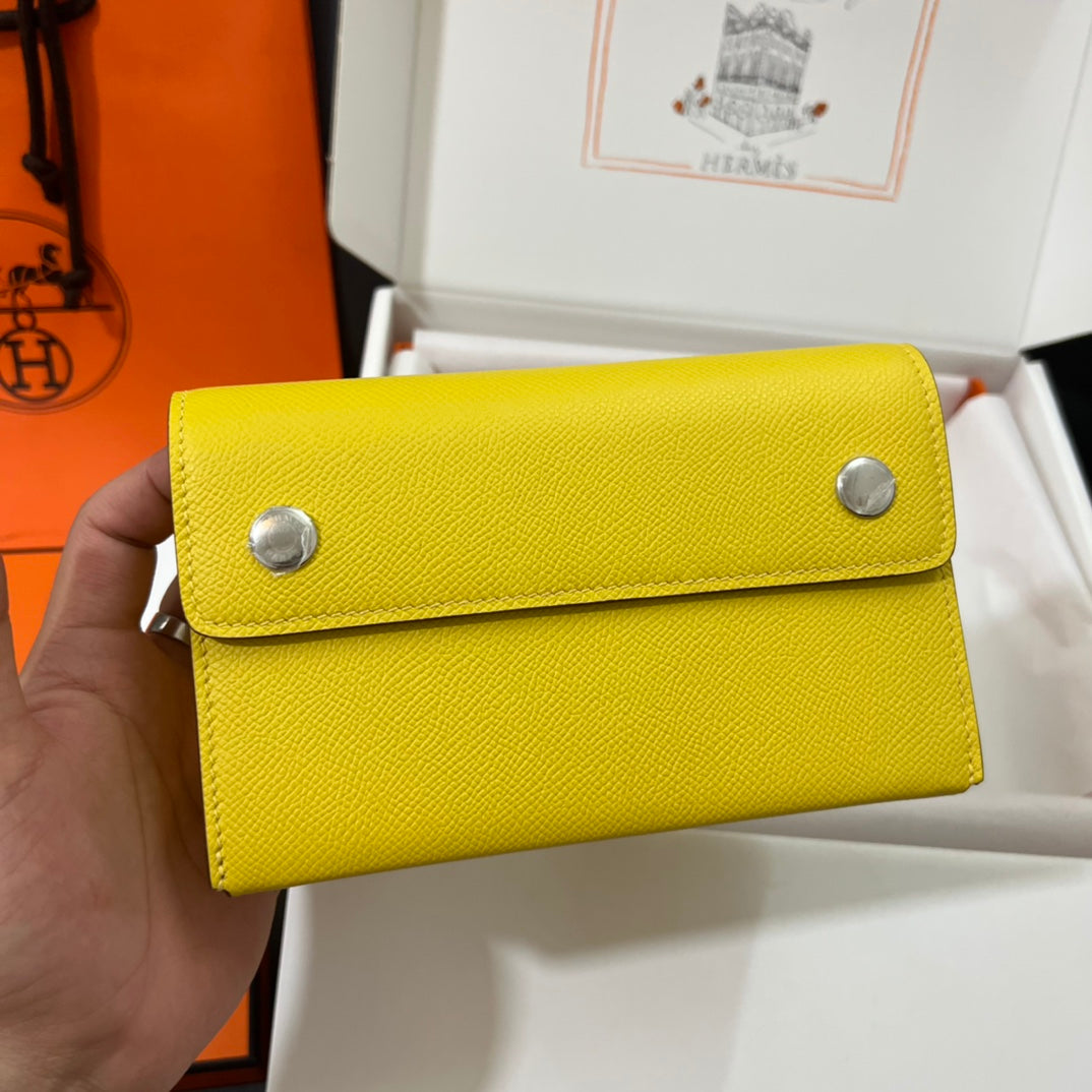 Hermès Kelly To Go Wallet - Lime Epsom Leather with Silver Hardware