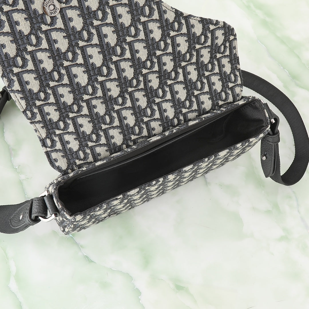 Dior Vintage Monogram Canvas Saddle Shoulder Bag with Black Leather Flap