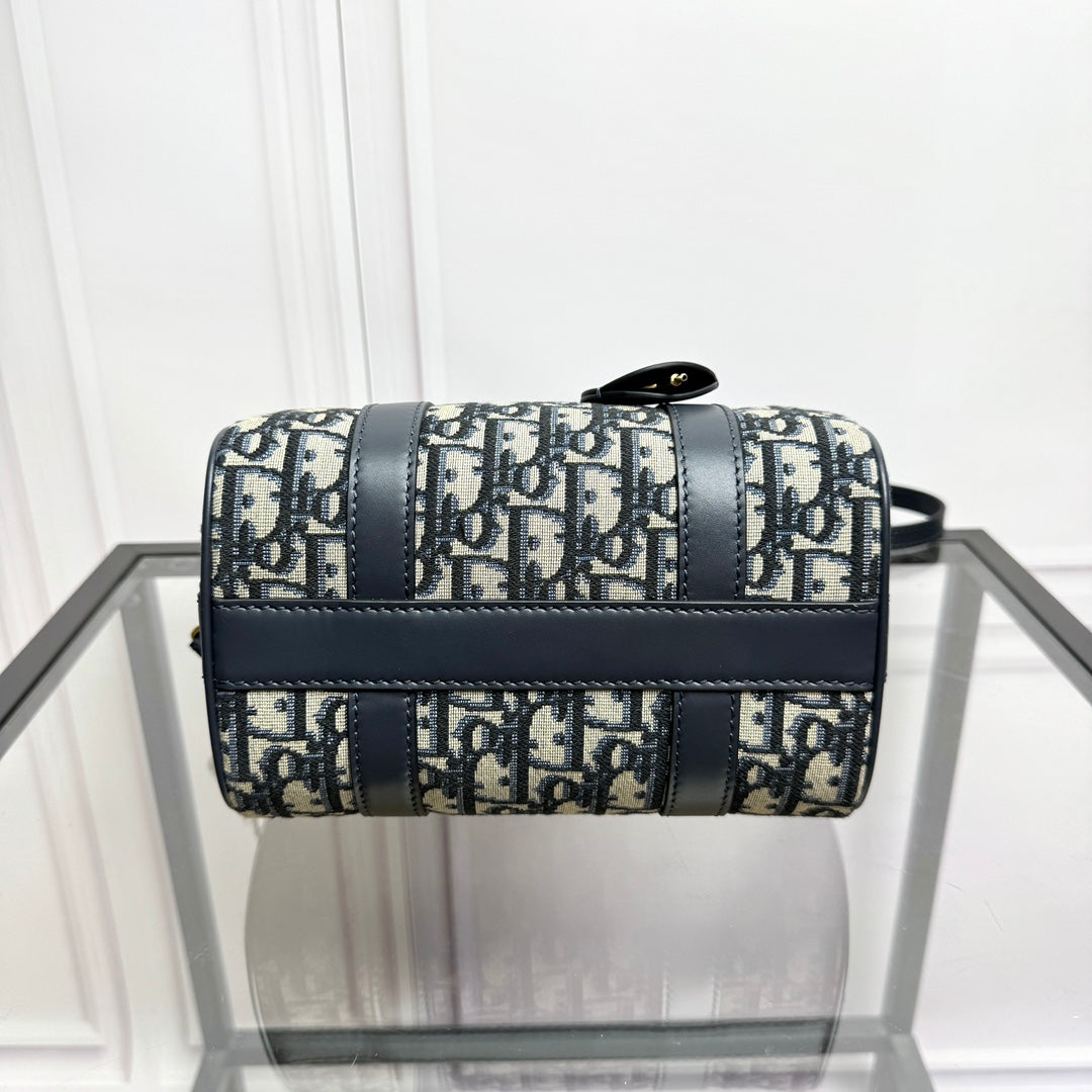 Dior Blue Monogram Canvas Mini Boston Bag with Leather Shoulder Strap