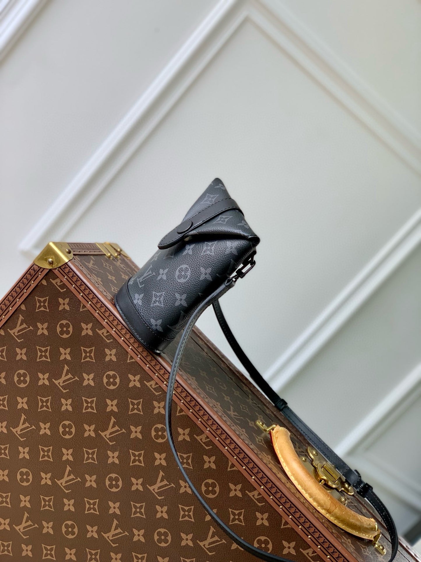 Louis Vuitton Black and Gray Monogram Pattern Mini Crossbody Bag with Flap