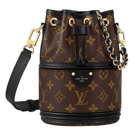 Louis Vuitton Luxury Monogram Drawstring Bucket Bag with Gold Chain and Leather Strap