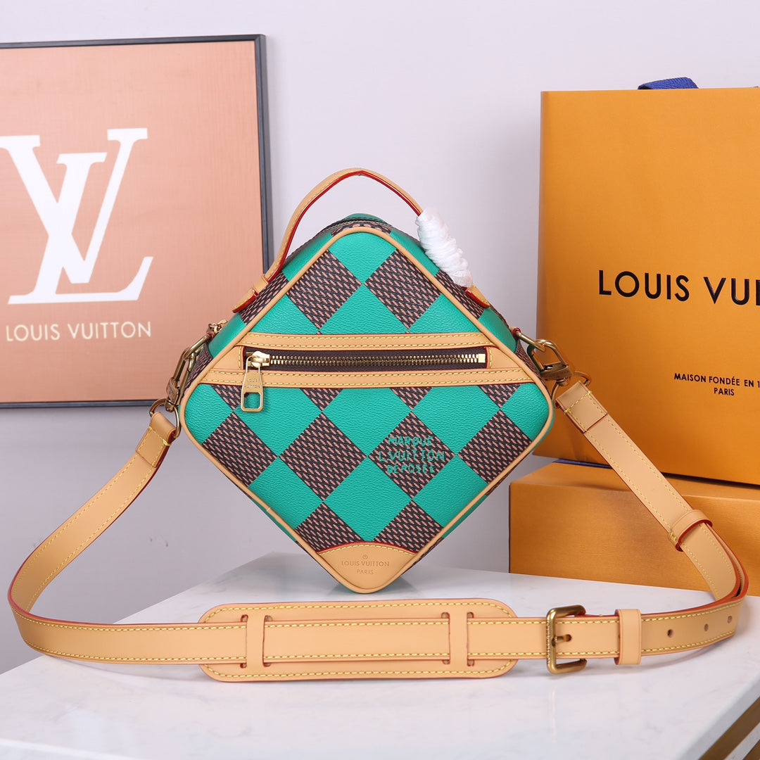 Louis Vuitton Geometric Green and Brown Checkerboard Diamond Crossbody Bag
