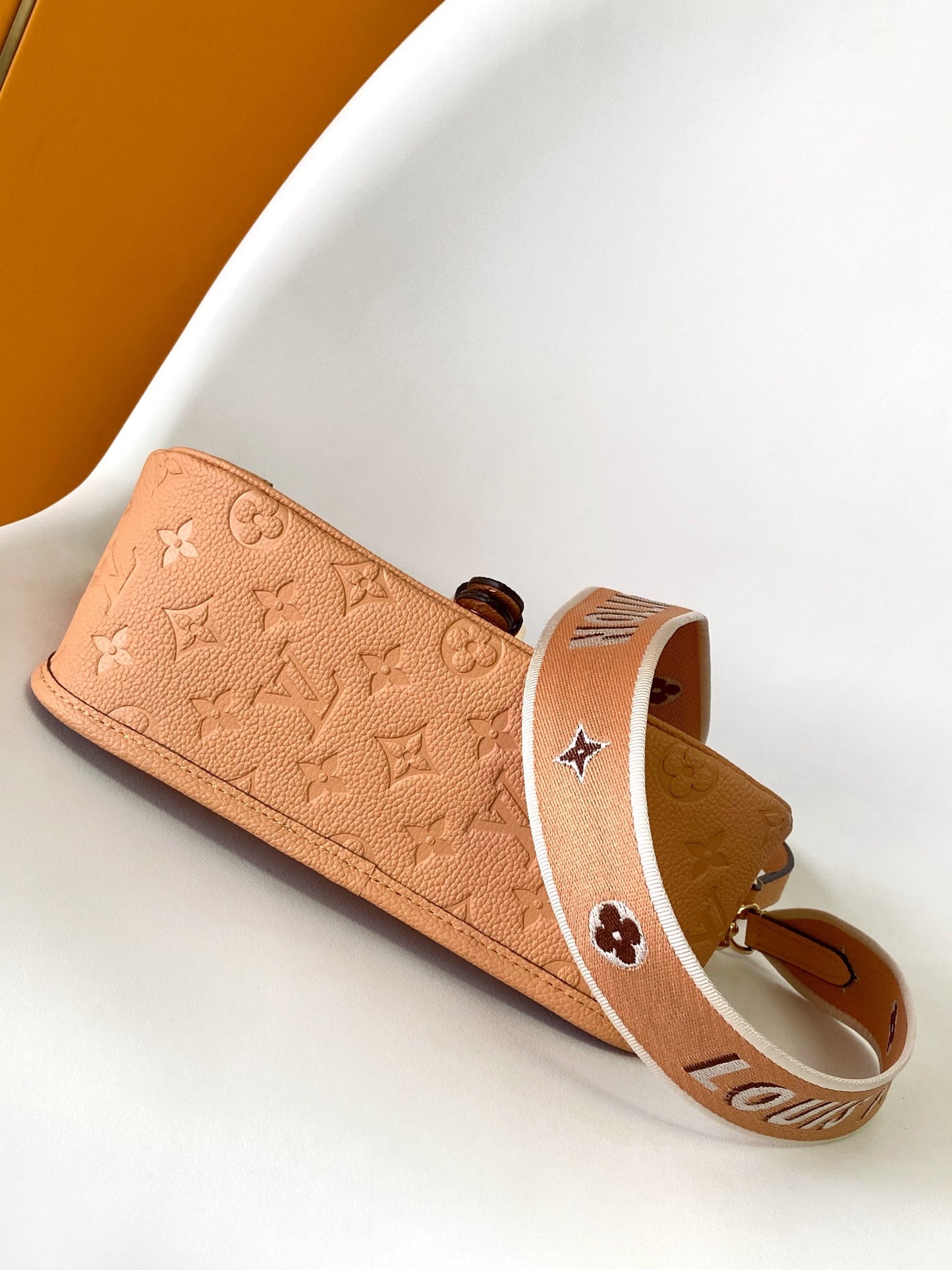 Louis Vuitton Classic Tan Embossed Leather Shoulder Bag with Gold Buckle
