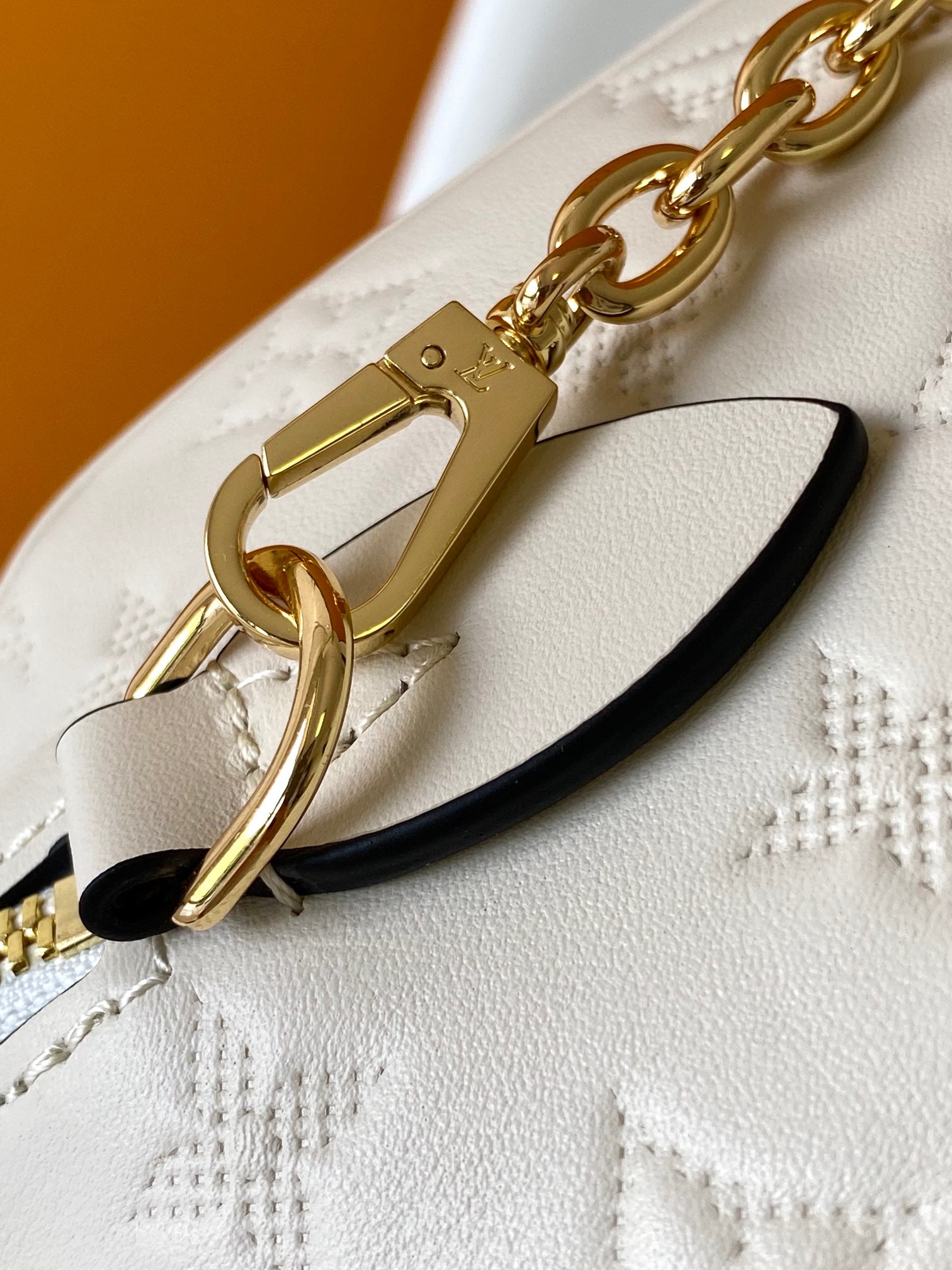 Louis Vuitton White Embossed Leather Top Handle Mini Crossbody Duffle Bag
