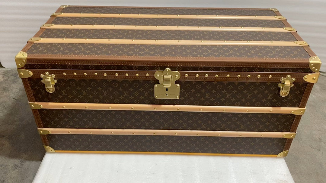 Vintage Monogram Canvas Steamer Trunk with Brass Hardware