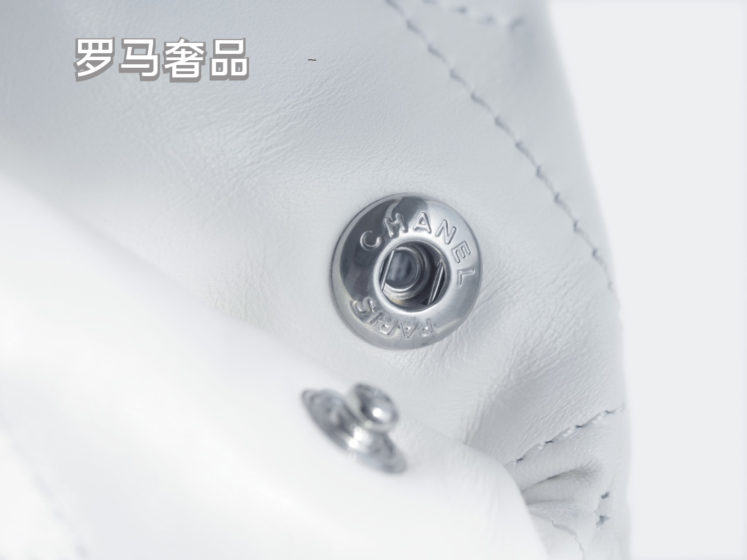 Chanel 22 Handbag - White Shiny Calfskin &amp; Silver-Tone Metal with Matching Pouch