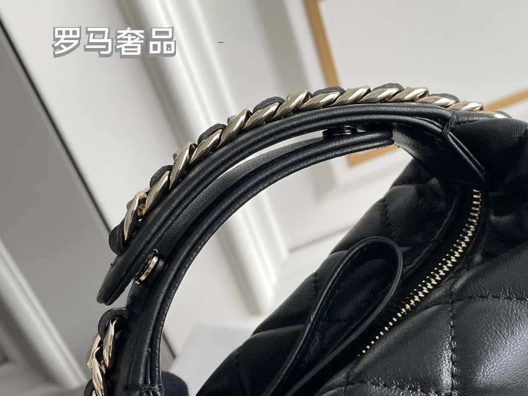 Chanel Quilted Lambskin Small Round Hobo Bag - Black with Gold-Tone Hardware