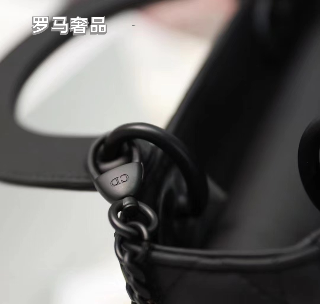 Dior Elegant Matte Black Quilted Leather Top Handle Handbag for Women