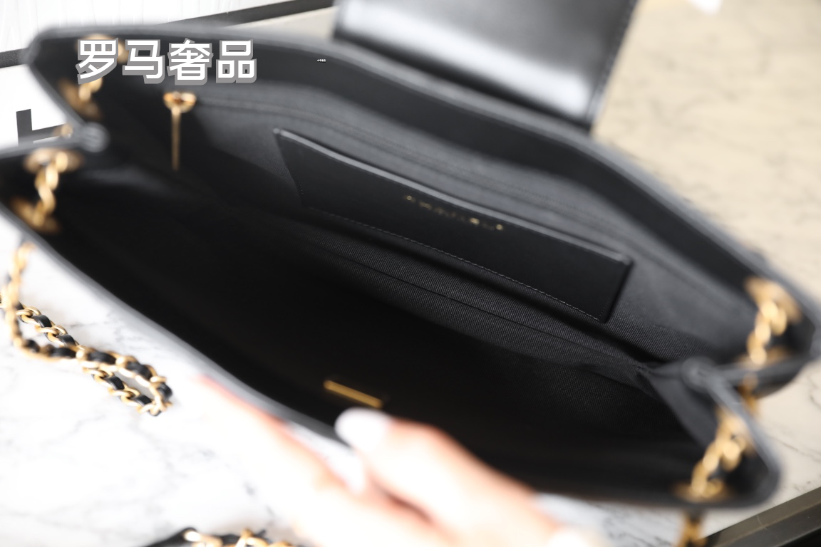 Chanel Black Quilted Leather Flap Bag with Large Gold CC Logo