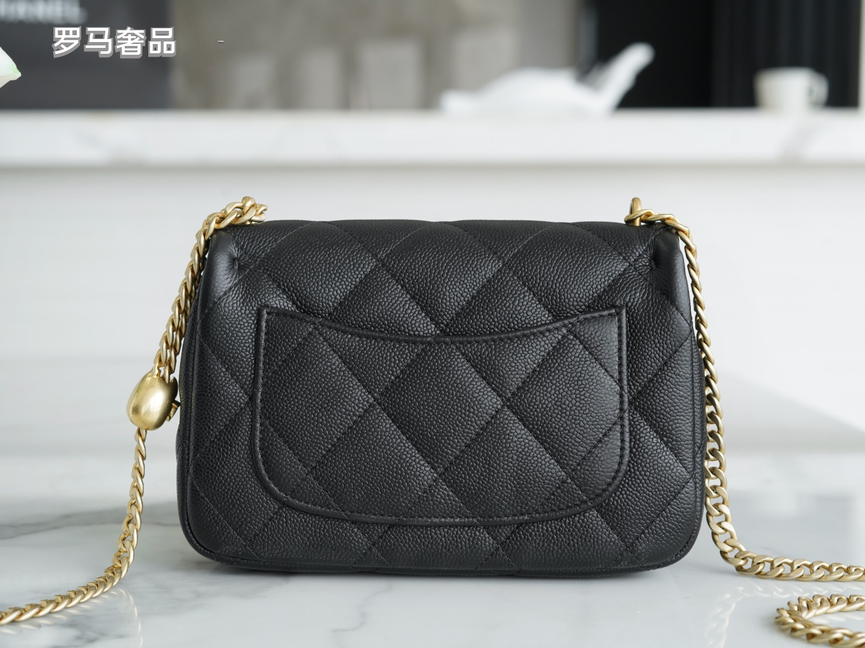 Chanel Quilted Leather Mini Flap Bag with Gold Heart Charm Chain - Black