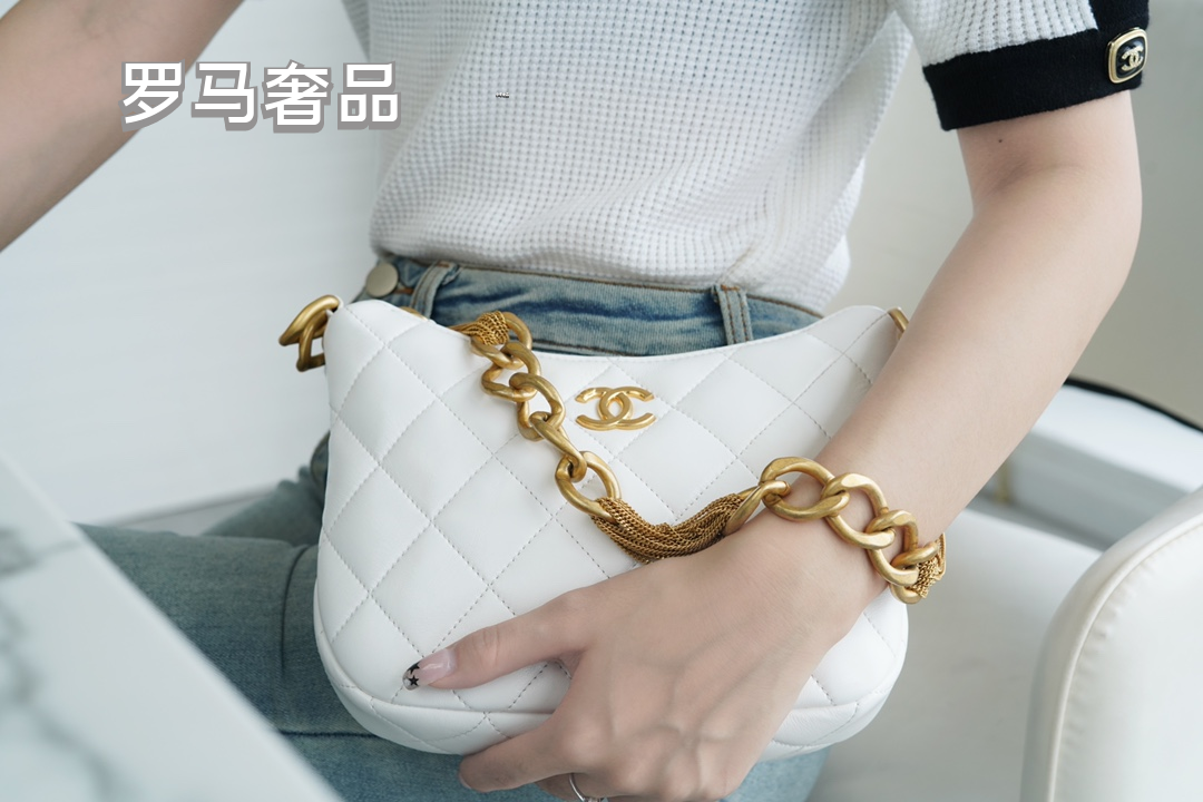 Chanel Quilted Black Leather Hobo Bag with Gold-Tone Chain Strap