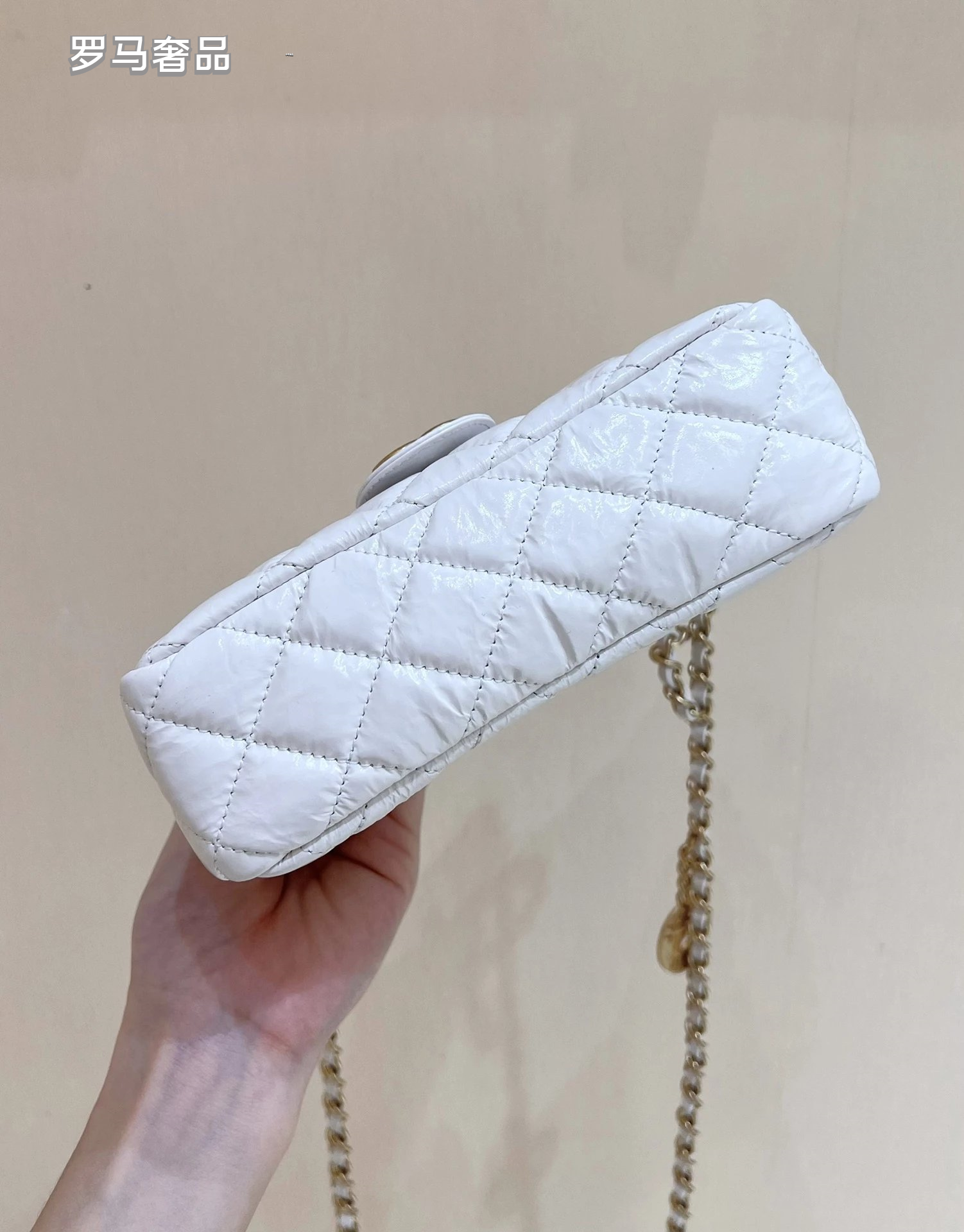 Chanel Small Hobo Bag White Quilted Lambskin Gold-Tone Metal Handbag