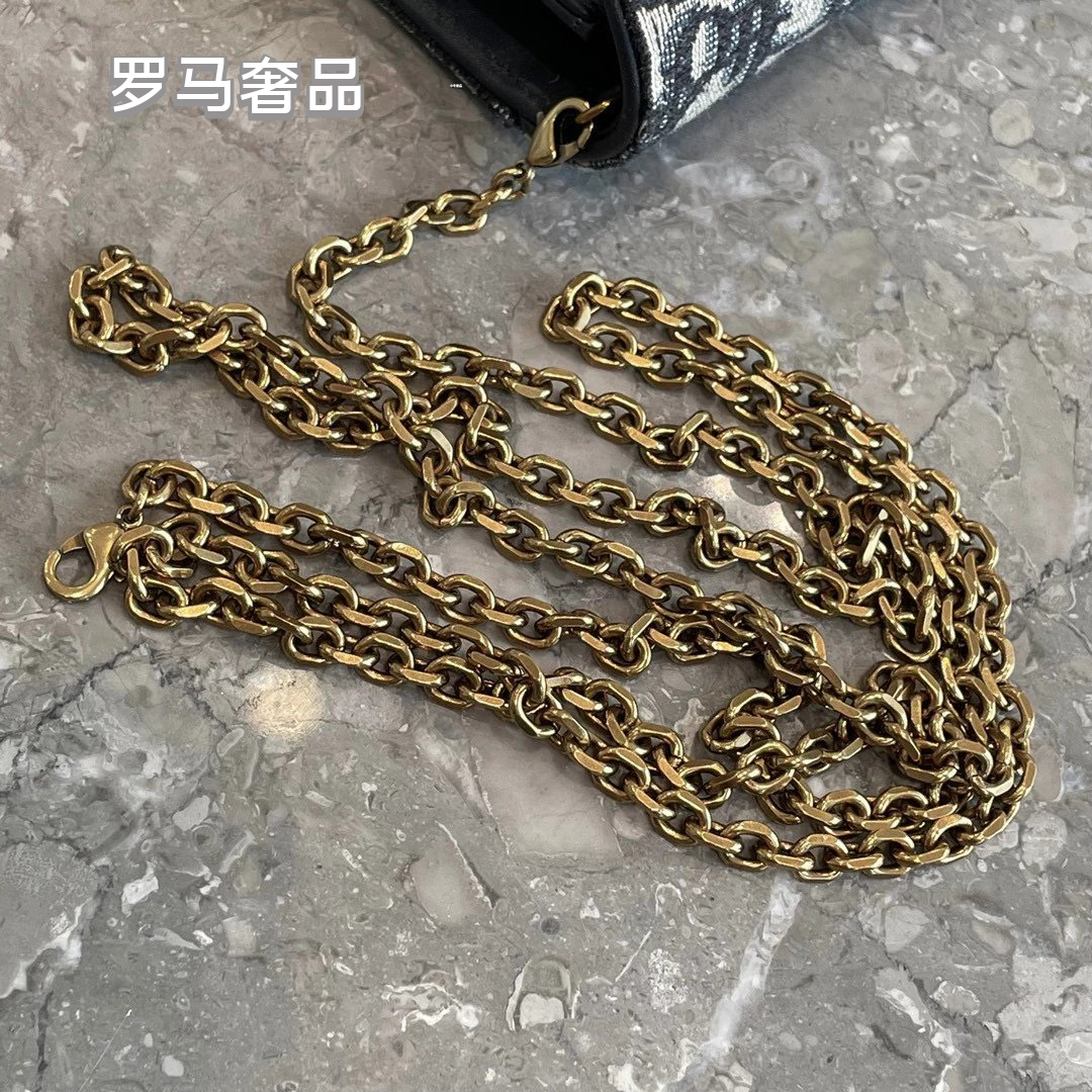 Dior Vintage Monogram Jacquard Saddle Wallet on Chain Crossbody Shoulder Bag