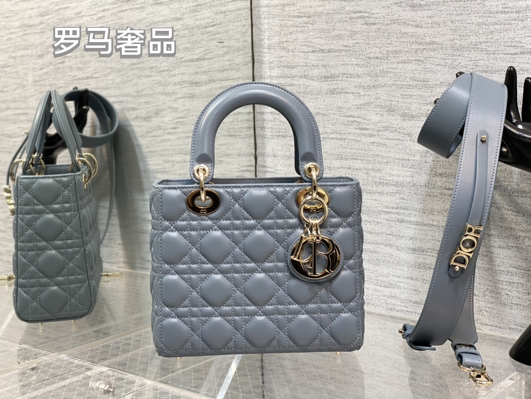 Dior Luxury Black Quilted Leather Top Handle Bag with Shoulder Strap